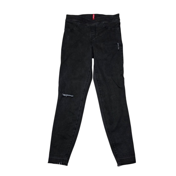 SPANX Denim - SPANX Black Distressed Ponte Knit‎ Jeans Jeggings Pants Womens Size L
